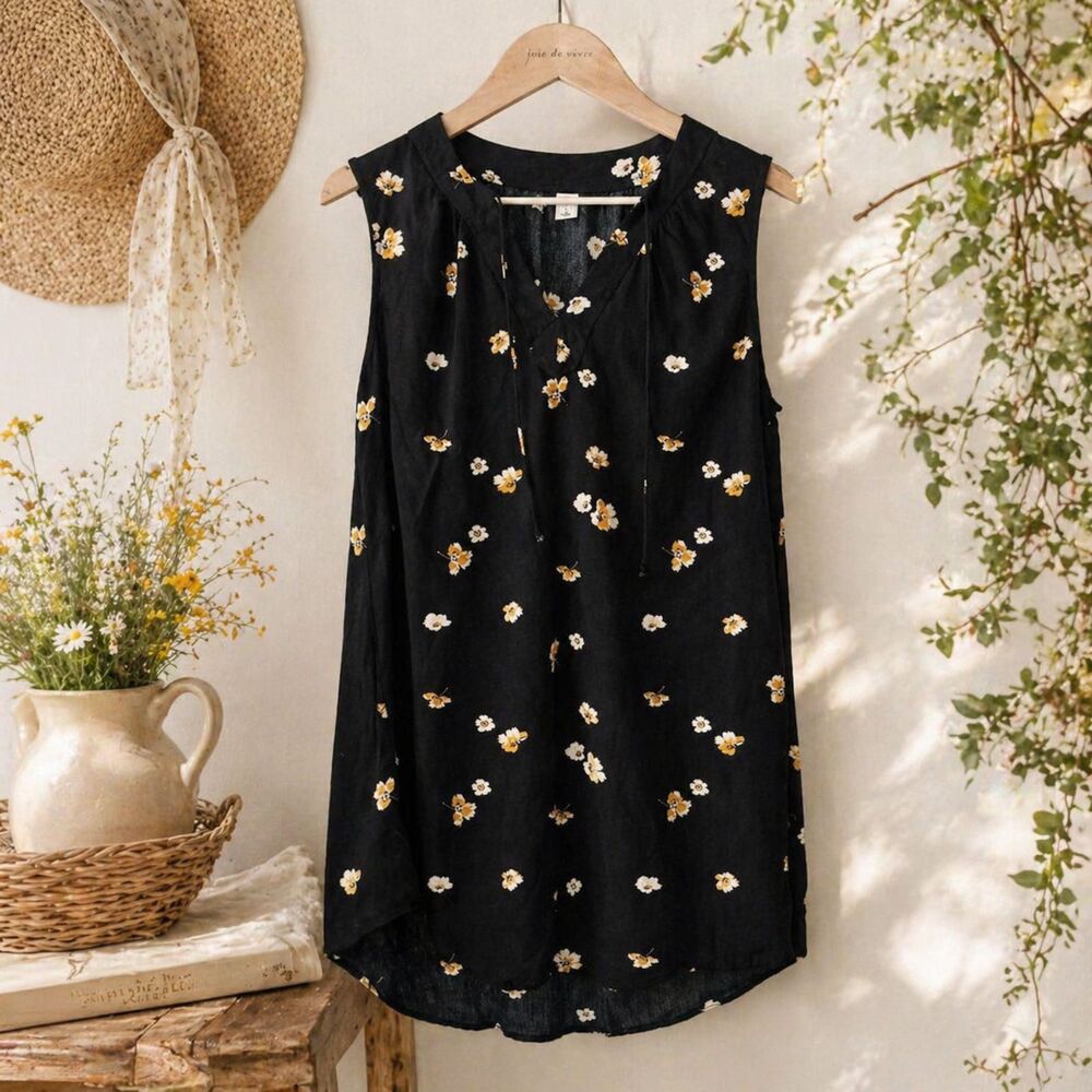 Cottagecore Floral Sleeveless Sundress Black Prairie Mini Dress Small